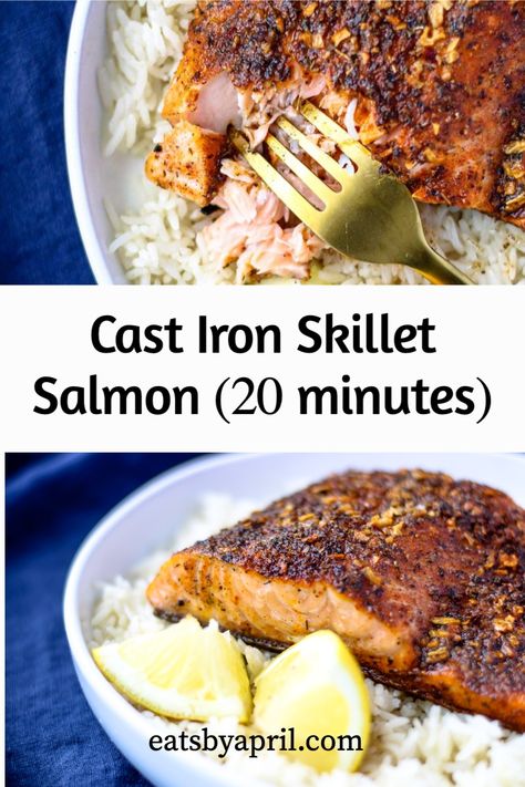 Cooking Salmon In Cast Iron Skillet, Cast Iron Salmon Oven, Salmon In Skillet Recipe, Pan Seared Oven Baked Salmon, Salmon Recipes Baked Cast Iron, Salmon In Cast Iron Skillet In Oven, Salmon On Cast Iron Skillet, Cast Iron Skillet Salmon Recipes, Fish In Cast Iron Skillet