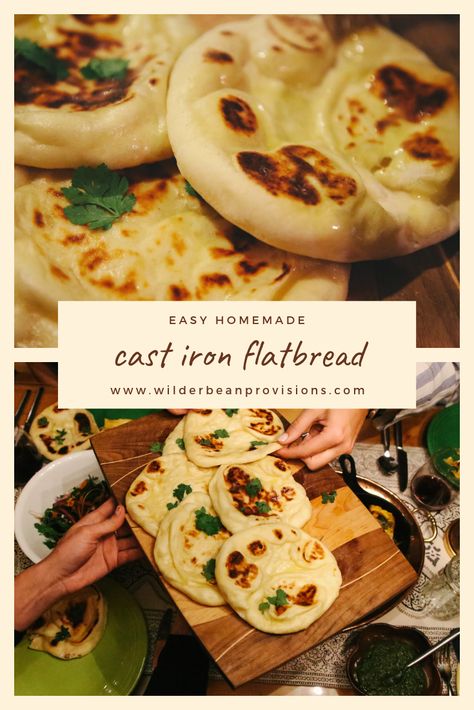 Fluffy Flatbread, Campfire Flatbread, Grilled Bread Recipes, Flatbread Dough Recipe, Cast Iron Bread Recipes, Easy Bread Dough, Flatbread Sandwiches, Cast Iron Bread, Flatbread Dough