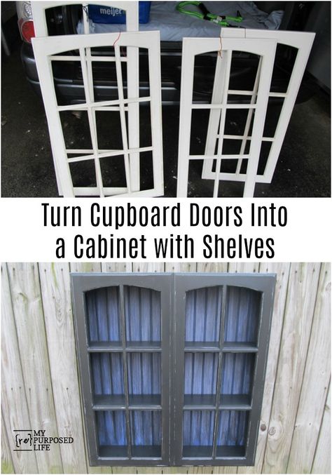 Repurposed cupboard doors turned into a unique cabinet that can be hung on the wall or set on the floor. Step by step directions with lots of tips. Think outside the box to make your next great project! #MyRepurposedLife #Repurposed #cupboard #doors #shelf Cabinet Doors Repurposed, Unique Cabinet, Small Cupboard, Doors Repurposed, Unique Cabinets, Old Fences, Make A Table, Diy Cabinets, Cabinet Making