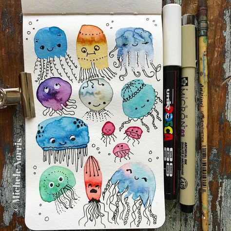 Jellyfish Doodle for day 40/100. I am hoping you can handle all this jelly. 🤪 . . . #the100dayproject #micheles100dayproject #journaling… Jellyfish Doodle, Jellyfish Illustration, Jellyfish Painting, Jellyfish Drawing, Jellyfish Craft, Galaxy Painting, Happy Paintings, Camping Art, Art Club