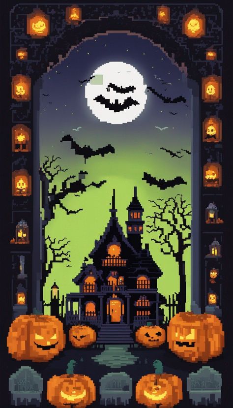 Halloween Pixel art Pixel Halloween Wallpaper, Halloween Pixel Art Wallpaper, Pixel Art Background Aesthetic, Halloween Wallpaper Horizontal, Halloween Pixelart, Spooky Pixel Art, Fall Pixel Art, Witchy Wallpapers, Halloween Screensavers