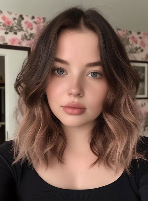 hairstyle for chubby round face, Shoulder-Length Waves with Ombre Effect Cute Hairstyles For Round Faces, Haircut Ideas Brown Hair, Haircuts For Chubby Faces, Hair Beachy Waves, Messy Bun High, Sleek Low Bun, Classic French Twist, Shoulder Length Waves, Bun High