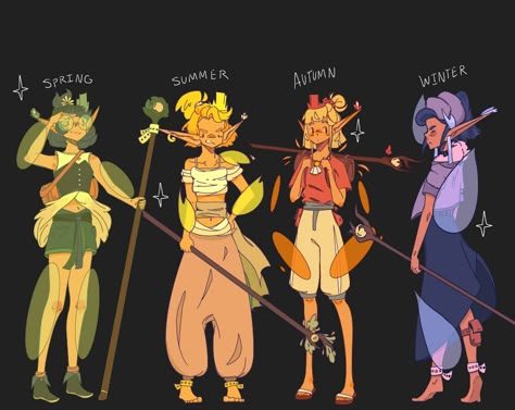 ArtStation - Eladrin Seasonal designs!, Leslie Graff Four Seasons Character Design, Dnd Elemental Race, Seasons Character Design, D&d Eladrin, Character Design Fantastic, Summer Eladrin Dnd, Eladrin Seasons, Clover Character Design, Season Character Design