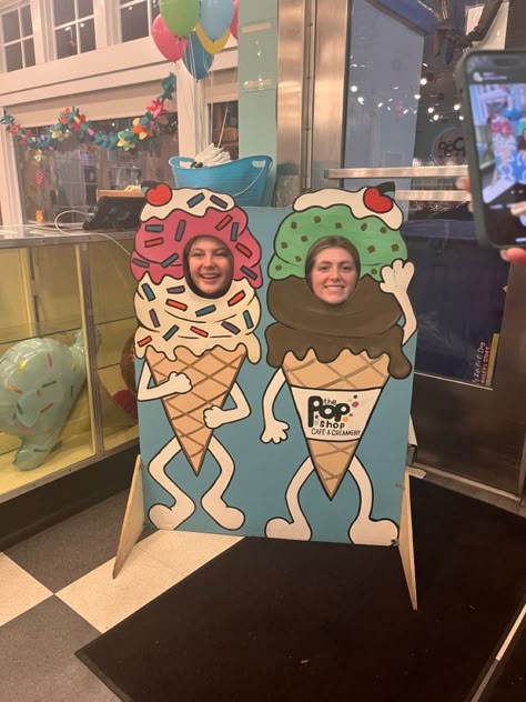 #icecreamcones #facecutouts Gelato Booth Design, Ice Cream Booth Design, Soft Serve Ice Cream Shop, Heladerias Ideas Decoracion, Ice Cream Booth, Walls Ice Cream, Ice Cream Pictures, Stall Decorations, Juice Bar Design