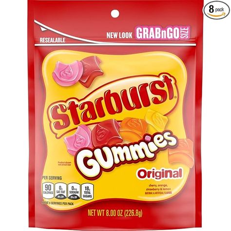 Amazon.com : STARBURST Original Gummies Candy, Grab N Go Size, 8 oz Bag (Pack of 8) : Grocery & Gourmet Food Gummies Candy, Chewy Toffee, Grab N Go, Toffee Candy, Flavored Sugar, Chewy Candy, Strawberry Lemon, Bag Pack, Best Candy