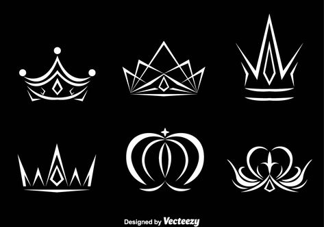 Collection of various white crown logo vectors on a black background. Crown Drawing, Crown Tattoo Design, White Crown, Crown Tattoo, Crown Logo, Crown Design, 로고 디자인, 그림 그리기, Tattoos And Piercings