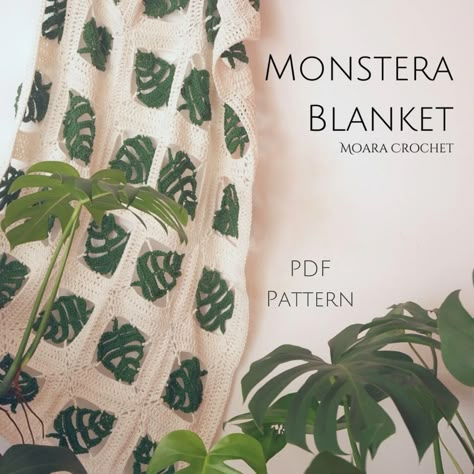 Crochet Monstera Pattern Monstera Granny Square Pattern & Blanket Including Step by Step Written Photo Tutorial - Etsy Motifs Granny Square, Jumper Designs, Granny Square Pattern, Confection Au Crochet, Crocheted Blanket, Crochet Blanket Designs, Crochet Plant, Crochet Gift, Manta Crochet