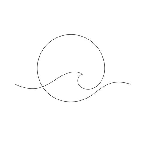 Small Simple Nature Tattoos, Circle Fine Line Tattoo, Beach Simple Tattoo, Simple Wave Design, Sea Tattoo Ideas Small, Minimal Fine Line Tattoo, Waves Minimalist Tattoo, Minimalistic Wave Tattoo, Fine Line Tattoo Water