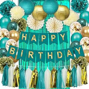 Teal And Gold Birthday Party, Teal And Gold Birthday, Birthday Decorations For Women, Gold Birthday Party Decorations, Gold Confetti Balloons, Gold Birthday Party, Happy Birthday Lettering, Golden Birthday, Birthday Balloon Decorations