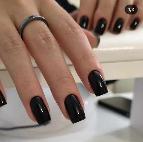 Short Simple Black Nails, Black Square Round Nails, Black Gel Nails Short Square, Simple Short Black Nails, Tapered Square Black Nails, Black Nails Plain, Acrylic Nails Square Black, Classy Black Nails Short, Short Gel Nails Black