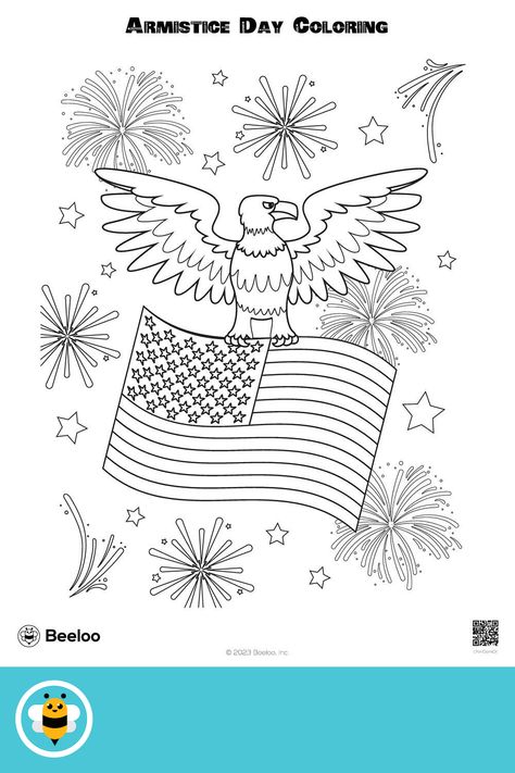 Advanced veterans day-themed coloring page for kids ages 7 and up. Featuring: Eagle, veterans day Memorial Day Worksheets, Memorial Day Activities, Memorial Day Coloring Pages, Crafts And Activities For Kids, Armistice Day, Printable Crafts, Printable Activities, Matching Games, Veterans Day