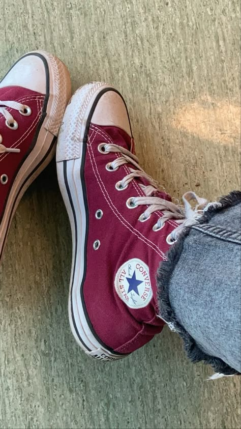 Dark Beetroot Converse, Deep Red Converse, Cherry Red Converse, Cherry Converse, Red Converse Aesthetic, Converse Aesthetic Outfit, Dark Red Converse, Converse Collection, Cute Converse Shoes