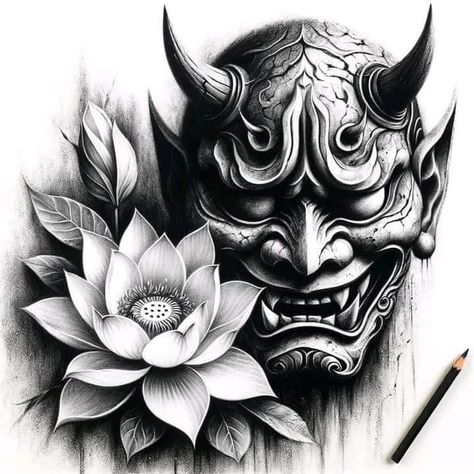 Mascara Samurai, Hanya Mask Tattoo Design, Hannya Mask Design, Hannya Maske Tattoo, Mascara Hannya, Hanya Mask Tattoo, Hannya Maske, Samurai Mask Tattoo, Demon Samurai