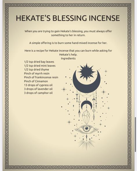 Hecate Oil Recipe, Hecate Altar Ideas, Camphor Oil, Hecate Goddess, Cypress Oil, Frankincense Resin, Spell Jars, Season Of The Witch, Witchy Woman