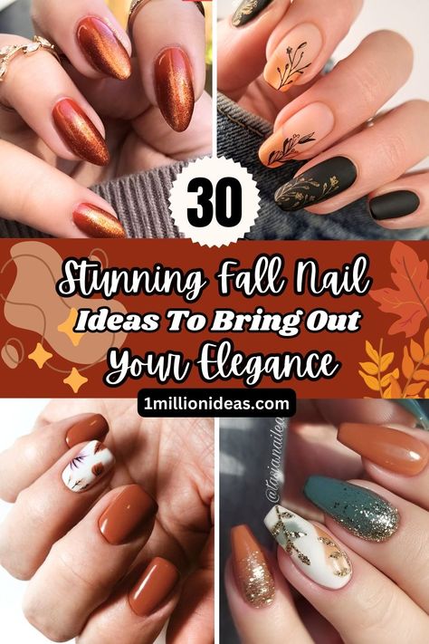 30 Stunning Fall Nail Ideas To Bring Out Your Elegance Bio Gel Nail Designs Fall, Pretty Nails For Fall Simple, Nov Nails Ideas, Fall Neutral Nails Art Designs, Almond Nails Designs Thanksgiving, Elegant Fall Nails Square, Gel Nail Designs Fall 2024, Fall Harvest Nail Designs, Fall Flowers Nail Art