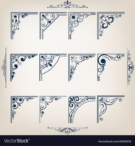 Decorative Border Drawing, Magical Border Design, Corner Embellishment Drawing, Coner Boder Design, Fancy Frames Border, Doodle Corner Borders, Border Drawing Design Doodle Frames, Page Corner Designs, Gothic Border Design