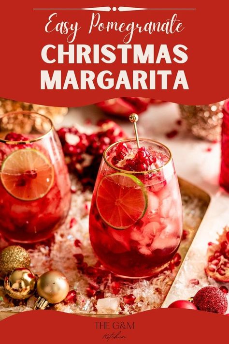 This festive and bright red Christmas Margarita is the perfect way to celebrate the season and make the most of in-season pomegranates!T he combination of pomegranate and tequila creates a merry and tangy taste that will awaken your taste buds. Tequila Pomegranate Cocktails, Christmas Pomegranate Margarita, Holiday Cocktails Tequila, Holiday Tequila Cocktails, Merry Margarita, Christmas Margaritas, Pomegranate Tequila, Pomegranate Christmas, Holiday Margaritas