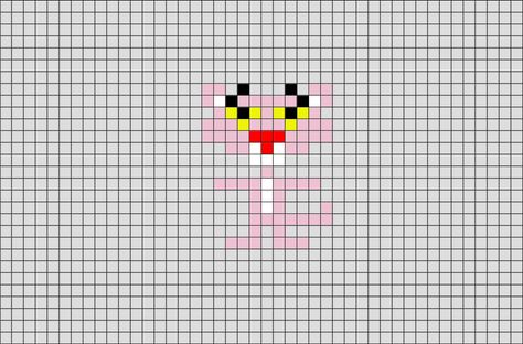 The Pink Panther is a series of comedy films featuring an inept French police detective, Inspector Jacques Clouseau. Easy Perler Bead Patterns, Pearl Beads Pattern, Perler Bead Templates, Diy Perler Bead Crafts, Hama Bead, Pixel Art Grid, Diy Perler Beads, Mini Cross Stitch, Iron Beads