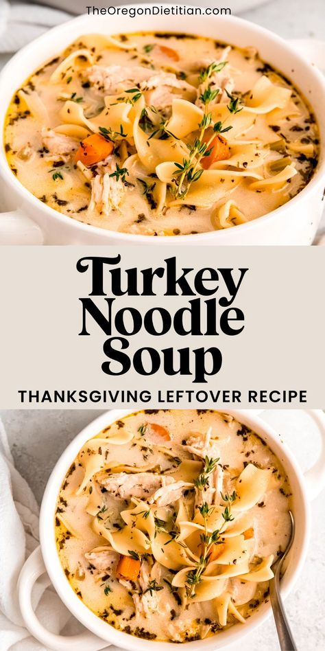 Transform Thanksgiving leftovers into a cozy, creamy turkey noodle soup! 🦃🥣 This easy Thanksgiving leftover recipes combines tender turkey, veggies, and noodles in a rich, comforting broth, it’s a perfect way to enjoy every last bite of your holiday meal. Easy to make and full of cozy flavors, this soup is ideal for chilly days after Thanksgiving! #ThanksgivingLeftoverRecipes#TurkeyNoodleSoup #EasyComfortFood Egg Noddle Recipes, Creamy Turkey Noodle Soup, Best Turkey Soup, Healthy Delicious Soups, Noddle Recipes, Veggies And Noodles, Creamy Turkey Soup, Lasagne Soup, Ground Turkey Soup