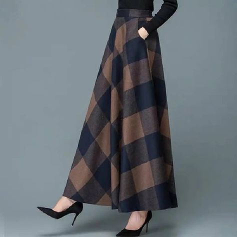 Elastic Waist Maxi Skirt Long Skirt Winter, Maxi Skirt Winter, Long Plaid Skirt, Winter Maxi, Big Skirts, New Party Dress, Knitted Skirt, Business Casual Shirts, Beautiful Prints