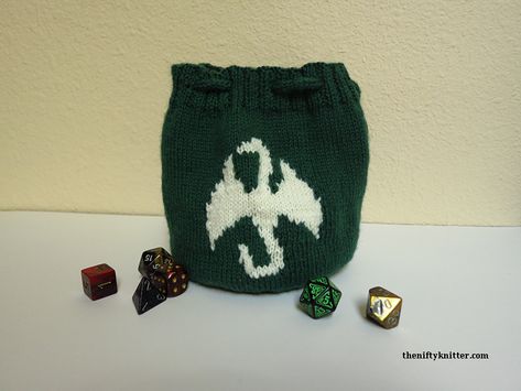 Free pattern!  Dragon dice bag knitting pattern! Dice Bag Pattern, Dragon Hats, Knit Bags, Crochet Eyes, Bag Pattern Free, Celtic Knotwork, I Cord, Dice Bag, How To Knit