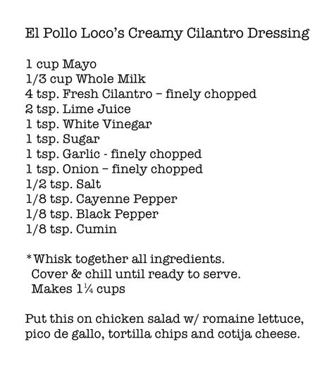 Cilantro Dressing Recipe El Pollo Loco, Creamy Cilantro Dressing El Pollo Loco, El Pollo Loco Chicken Tostada Salad, Copycat El Pollo Loco Cilantro Dressing, El Pollo Loco Recipes, El Pollo Loco Creamy Cilantro Dressing, Pollo Loco Cilantro Dressing, El Pollo Loco Chicken Marinade, Cilantro Salad Dressing