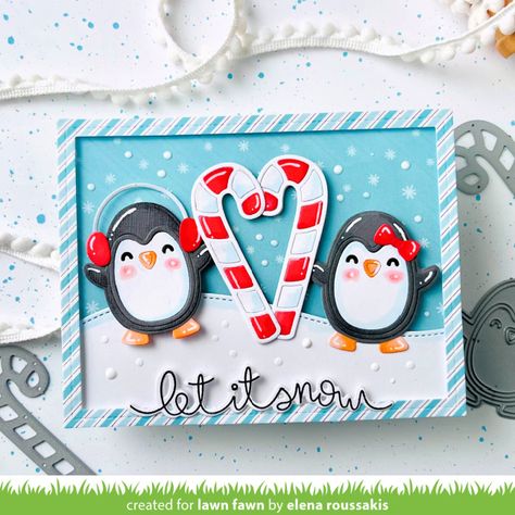 Lawn Fawn Intro: Peppy Penguin & Giant Feliz Navidad - Lawn Fawn Lawn Fawn Christmas Cards, Penguin Christmas Cards, Candy Cane Cards, Lawn Fawn Blog, Lawn Fawn Cards, Bear Card, Kids Planner, Honey Bee Stamps, Beautiful Christmas Cards