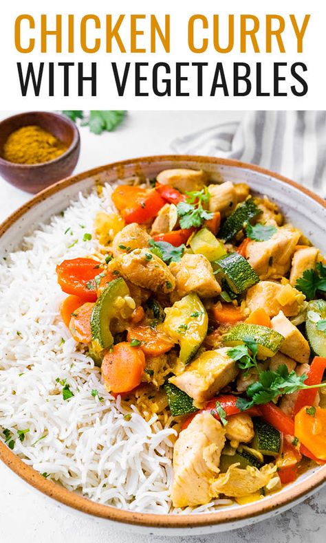 Chicken Curry Healthy Easy, Curry Chicken Vegetables, Curry For One Person, Chicken And Vegetable Curry Recipe, Healthy Chicken Curry Clean Eating, Thai Curry Meal Prep, Low Carb Thai Chicken Curry With Coconut Cauliflower Rice, Chicken Veggie Curry, Curry Chicken With Vegetables