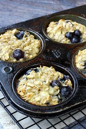 Baked Blueberry Oatmeal Cups ~ Moist and not too sweet. They're a cross between baked oatmeal and muffins, and are perfect for quick, on-the-go breakfasts! Blueberry Oatmeal Cups, Baked Blueberry Oatmeal, Blueberry Oatmeal Bake, Blueberry Oatmeal Muffins, Oatmeal Bake, Blueberry Oatmeal, Oatmeal Cups, Oatmeal Muffins, Blueberry Recipes