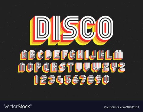 Retro Font Alphabet, Disco Font, 80s Fonts, 80s Font, Letras Cool, Small Alphabets, Cd Cover Design, Free Typeface, Disco Style