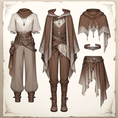 Midevil Outfits Drawings, Drawing Fantasy Clothes, Fantasy World Clothes, Adventure Outfit Aesthetic, Dnd Outfit Ideas, Female Adventurer Outfit, Dnd Clothing Design, Fantasy Adventurer Outfit, Dnd Outfits Inspiration