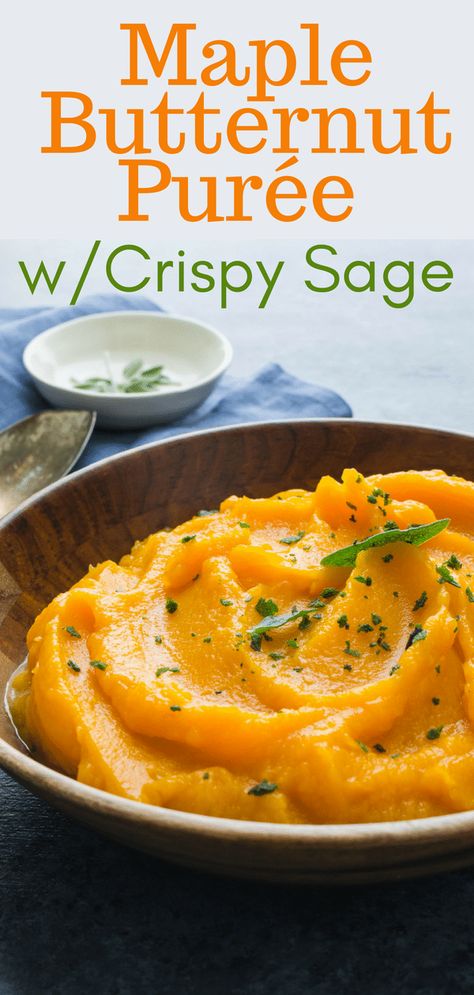 If you love mashed vegetables, this butternut puree will be your favorite easy side dish recipe. A squash mash, seasoned w/maple & crispy fried sage leaves. #butternutsquash #butternutsquashrecipes #mashedbutternutsquash #mashedvegetables #squashmash #easysidedishrecipes #sage #maple #fallsidedish #vegetariansidedish #vegansidedish #autumn #thanksgivingsidedish #christmassidedish #fallsidedish #mashedsquash #mashedbutternut via @GarlicandZest Butternut Puree, Mashed Vegetables, Luscious Recipes, Mashed Squash, Mashed Butternut Squash, Fried Sage, Winter Side Dishes, Fall Apple Recipes, Butternut Squash Puree