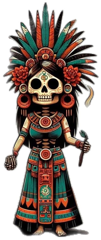 Mictecacihuatl Tattoo, El Catrin Tattoo, Mexican Inspired Tattoos Aztec Warrior, Skull Mariachi, Mexican Calavera, Aztec Clothing, Mexican Skeleton, Aztec Artwork, Aztec Tattoo Designs