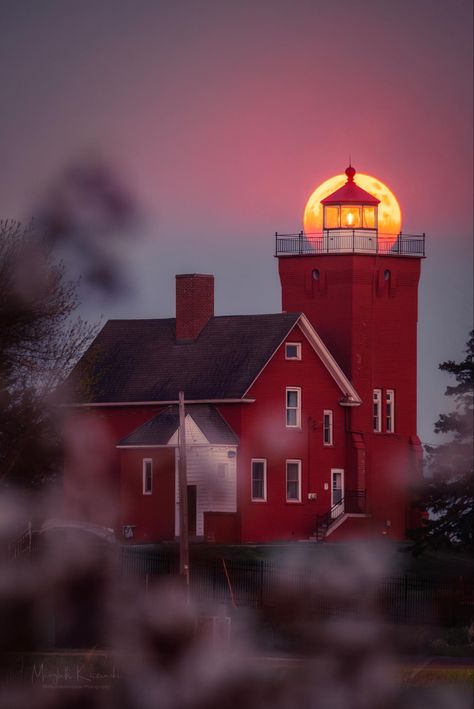 Strawberry Moon, Two Harbors, Lighthouse Photos, Beautiful Lighthouse, Light Houses, Great Lakes, Dark Side, Full Moon, Strawberries