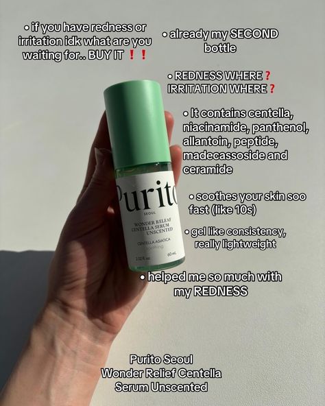 YESSTYLE: ALEX10 + XXFXXLOVE123 (15%) Mentioned: @purito_official: Purito Seoul Wonder Releaf Centella Serum Unscented I absolutely love this serum. Must have for sensitive skin and irritation!!! • This serum gives skin soothing and delivers quick relief from irritation and redness after just one application. • Instantly calms the skin by delivering immediate comfort and soothing effects. • Softens the skin and refines texture for an even-toned complexion. • Enhances skin health by shieldi... Serum For Textured Skin, Purito Centella Unscented Serum, Purito Skincare, Centella Serum, Soothing Skincare, Korean Skin Care Secrets, Skin Face Mask, Combination Skin Type, Types Of Acne