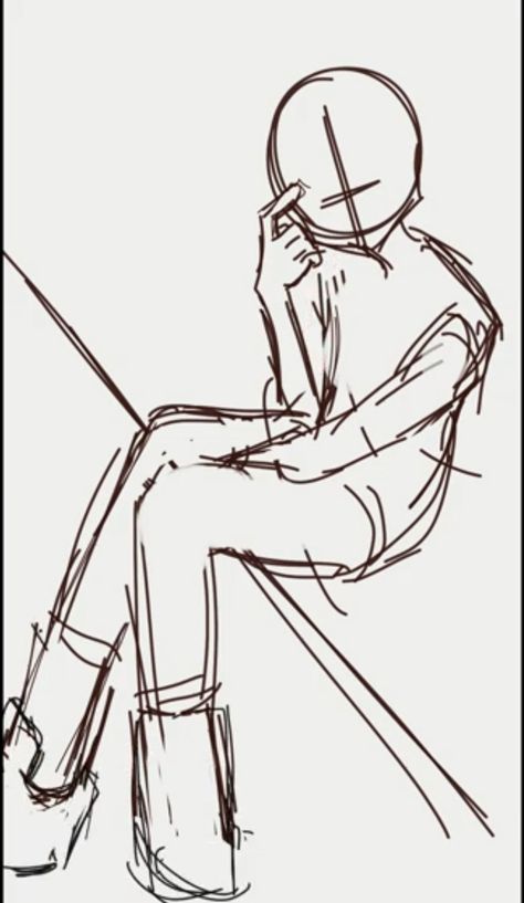 Teenage Poses Drawing, How To Draw A Sitting Person, Sitting Sketch Poses, Sitting Base Pose, Sat Down Pose Reference, Fun Poses Drawing Standing, Sitting Forward Pose, Single Person Drawing Base, Human Base Drawing Pose Reference