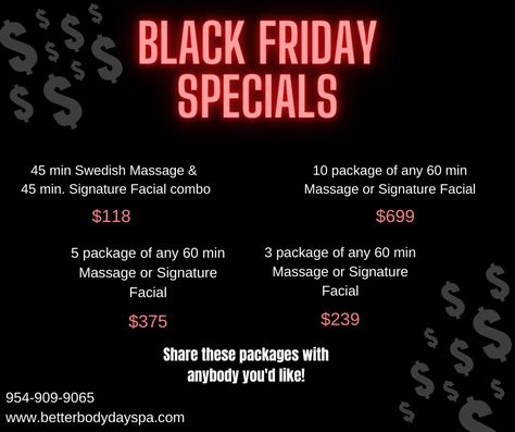 Black Friday Esthetician, Black Friday Spa Specials, Facial Room, Esthetician School, Spa Specials, Spa Holiday, Therapy Techniques, Massage Therapy Techniques, Spa Ideas