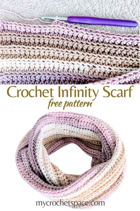 Worsted Weight Infinity Scarf Pattern Crochet, Infinite Scarf Crochet Free Pattern, Crochet Circle Scarf Pattern Free, Crochet Pattern Infinity Scarf, Crochet Infinity Scarf Free Pattern Lightweight Yarns, Crochet Cowl Free Pattern Easy, Infinity Scarf Crochet Free Pattern, Crochet Scarf Infinity, Free Crochet Scarf Patterns