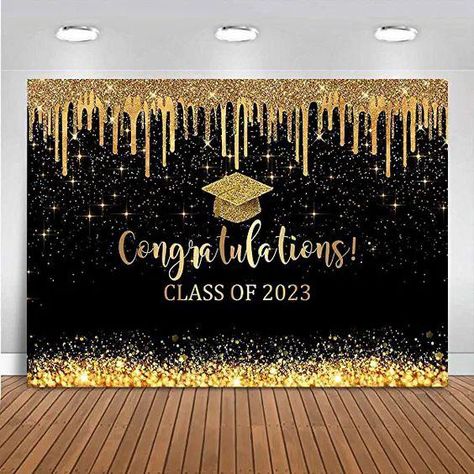 Gold Graduation Decorations, Black And Gold Graduation, Grad Banner, Graduation Backdrop, Congrats Grad, Class Of 2024, Graduation Decorations, Stage Decorations, Custom Backdrop