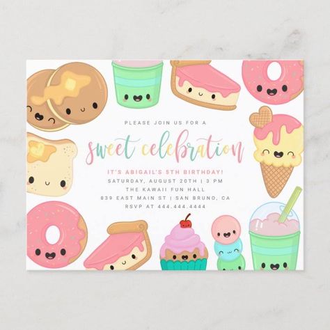 Kawaii Pancakes, Kawaii Birthday Party, 39 Birthday, Donut Sprinkle, Mexican Fiesta Birthday Party, Summer Birthday Invitations, Kawaii Party, Kawaii Birthday, Glazed Doughnuts