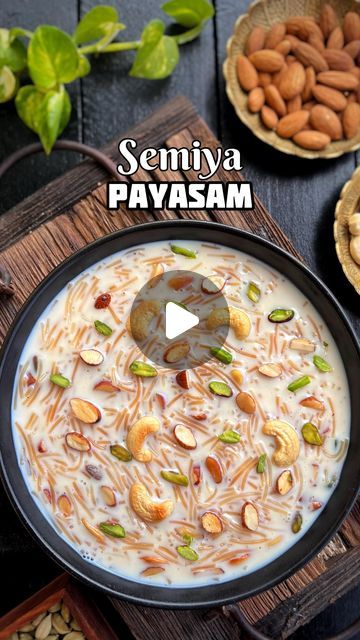 Mad Over Food | Bangalore Influencer on Instagram: "Easy and quick Semiya Payasam 😍. 
Requires very few simple ingredients and tastes outstanding ❤️. 
1. Heat 1 tbsp ghee and add dry fruits of choice. Fry them on low flame and keep aside. 
2. Heat 1 tbsp ghee and add 1/2 cup vermicelli. Roast on low flame until golden brown. Pour in 500ml full cream milk and 250ml water. Cook until vermicelli is boiled for about 7-8mins. 
3. Add 1/2 cup sugar and cook until it thickens. Pour 250ml milk and boil for 5 mins. Add 1 tsp cardamom powder and fried nuts. Cook until it thickens. Serve hot and enjoy! ☺️ 

#semiya #payasam #bhogi #sankranti #pongal #andhrafood #andhrapradesh #andhrarecipes #recipe #reelsinstagram #reelitfeelit #reelsindia" Semiya Recipes Sweets, Semiya Payasam Recipe, Semiya Recipes, Sweet Pongal Recipe, Semiya Payasam, Payasam Recipe, Andhra Recipes, Vermicelli Recipes, Vegetarian Recipes Videos