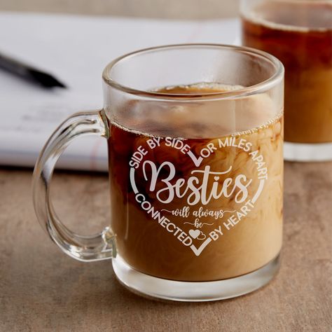 Best Friend Gift Coffee Mug - Laser Engraved Coffee Cup w/ Besties Forever, Bestie Mug, friendship. Best friends gifts. #BestieGifts #GiftForBestFriend #BestFriendBirthday #FriendGift #LongDistanceFriend #FriendshipGifts #BestFriends #GiftForFriend #GiftsForFriends #BestieGift Friendship Best Friends, Best Friends Gifts, Gifts Forbest Friend, Personalized Glassware, Laser Design, Irish Coffee Mugs, Besties Forever, Friends Gifts, Cricut Joy