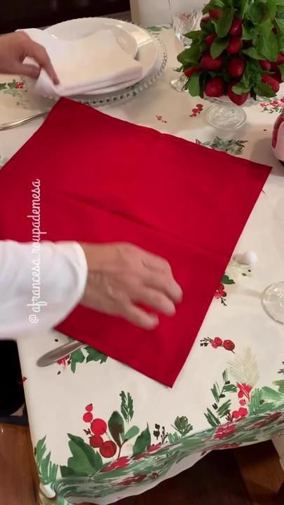 Flavia Mendes no TikTok Creative Napkin Fold, Christmas Table Napkins, Beautiful Napkin Folding, Fancy Napkin Folding, Christmas Napkin Folding, Easy Napkin Folding, Paper Napkin Folding, Creative Napkins, Christmas Tree Napkins