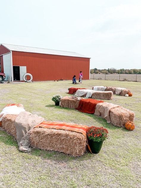 Hay Ride Ideas, Decorated Hay Bales, Hay Bales And Pumpkins, Humble Wedding, Maze Ideas, Mums And Pumpkins, Shower Seating, Hay Bale Seating, Mums In Pumpkins