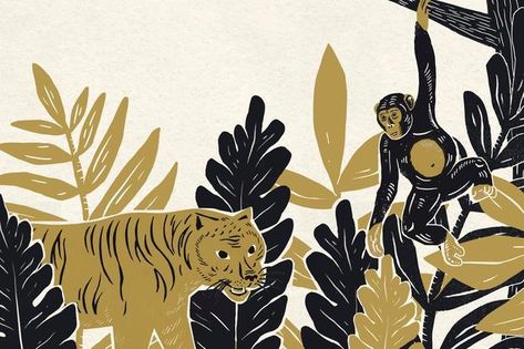 Free Vector | Vintage floral gold frame watercolor on green background Golden Tiger Wallpaper, Jungle Background, Botanical Background, Vintage Animals, Tiger Wallpaper, Jungle Illustration, Jungle Pattern, Gold Color Palettes, Golden Tiger