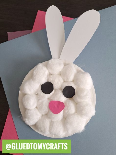 Easy Easter Crafts For Kids With Cotton Balls, Cotton Activities For Kids, Cotton Ball Crafts For Kids, Bunny Crafts For Preschoolers, Cotton Ball Activities, Paper Plate Bunny, Cotton Activity, Bunny Art Projects, Cotton Ball Crafts