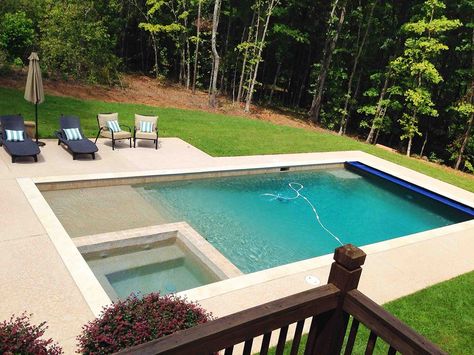 I am so so so happy with the choices we made regarding our pool! Some information about our pool: [media_id:934323] 1. 16 feet by 36 feet   2. Gunite pool [medi… Kool Deck, Automatic Pool Cover, Simple Pool, Rectangle Pool, Living Pool, Pool Outfits, Pools Backyard Inground, Rectangular Pool, Gunite Pool