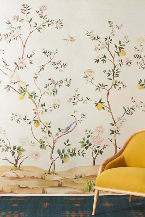 Chinoiserie Mural, Lily Wallpaper, Sandberg Wallpaper, Chinoiserie Wallpaper, Statement Wall, Bhldn Weddings, Unique Wallpaper, Ceiling Height, Woven Paper