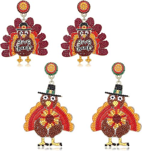 Thanksgiving Fall Earrings for Women Beaded Maple Leaf Pumpkin Turkey Earrings Handmade Gobble Drop Dangle Earrings Autumn Fall Gifts Holiday Party Accessory Turkey Beads, Turkey Earrings, Thanksgiving Earrings, Autumn Elements, Leaf Turkey, Leaf Pumpkin, Pumpkin Turkey, Blessed Thanksgiving, Holiday Party Accessories