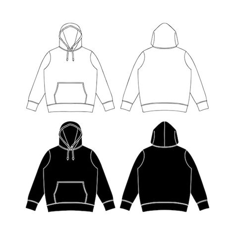 Vector template blank flat black hoodie ... | Premium Vector #Freepik #vector Blank Hoodies Template, Black Hoodie Template, Hoodie Outline, Hoodie Template, Blank Hoodies, Design Outline, Hoodie Png, Clothing Templates, Fashion Design Template